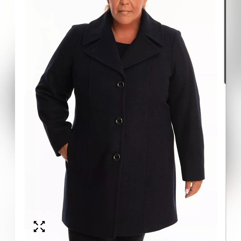 Anne Klein Black Wool Blend Single Breasted Walker Coat Size 2X NWT $440